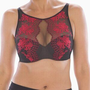 Soma Sensuous Opulence Bra Bralette 40D 40 D High Neck Lace Black Red Romantic